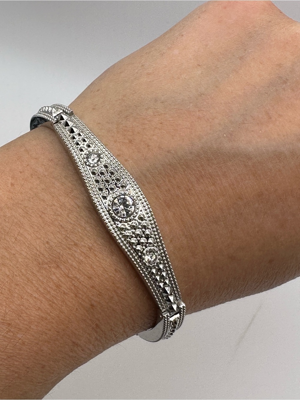 Silver-Tone Crystal Accent Bangle Bracelet